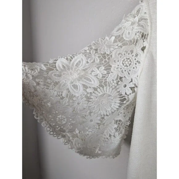 Anthropologie Eli Ari Lace Bell Sleeve Top Blouse White Medium - Picture 5 of 9
